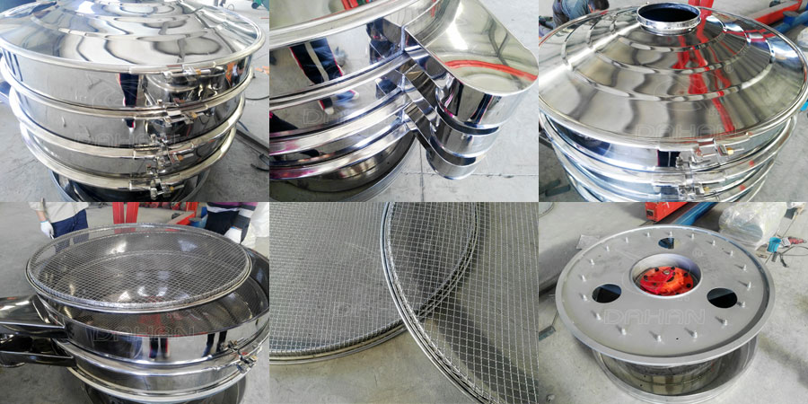 玉米淀粉丝瓜视频黄片地址分机细节：锁扣，出料口，防尘盖，网架，振动底座。