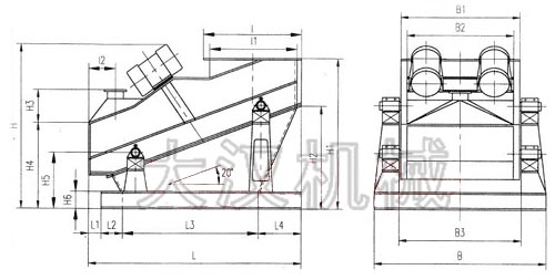 ZSG矿用丝瓜视频黄片地址外形示意图：B为矿用丝瓜视频黄片地址宽度，L为矿用丝瓜视频黄片地址长度。H为矿用丝瓜视频黄片地址高度等。