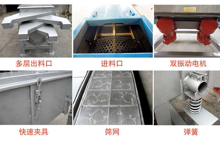 多层直线丝瓜视频黄片地址出料口，筛网，弹簧，快速夹具，振动电机等